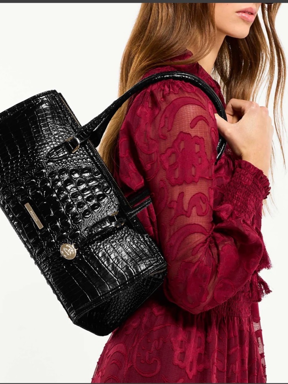 Brahmin Sophia Red Opal Melbourne Leather Satchel Metallic Croc NWT - Picture 7 of 9